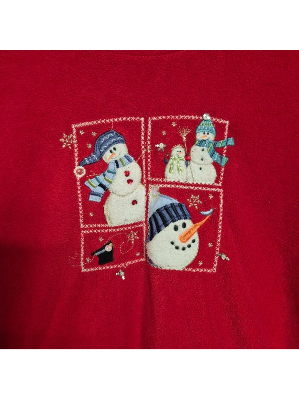 Vintage Ladies Red Christmas Snowman Winter Holiday Sweatshirt Sz XL - Picture 2 of 4